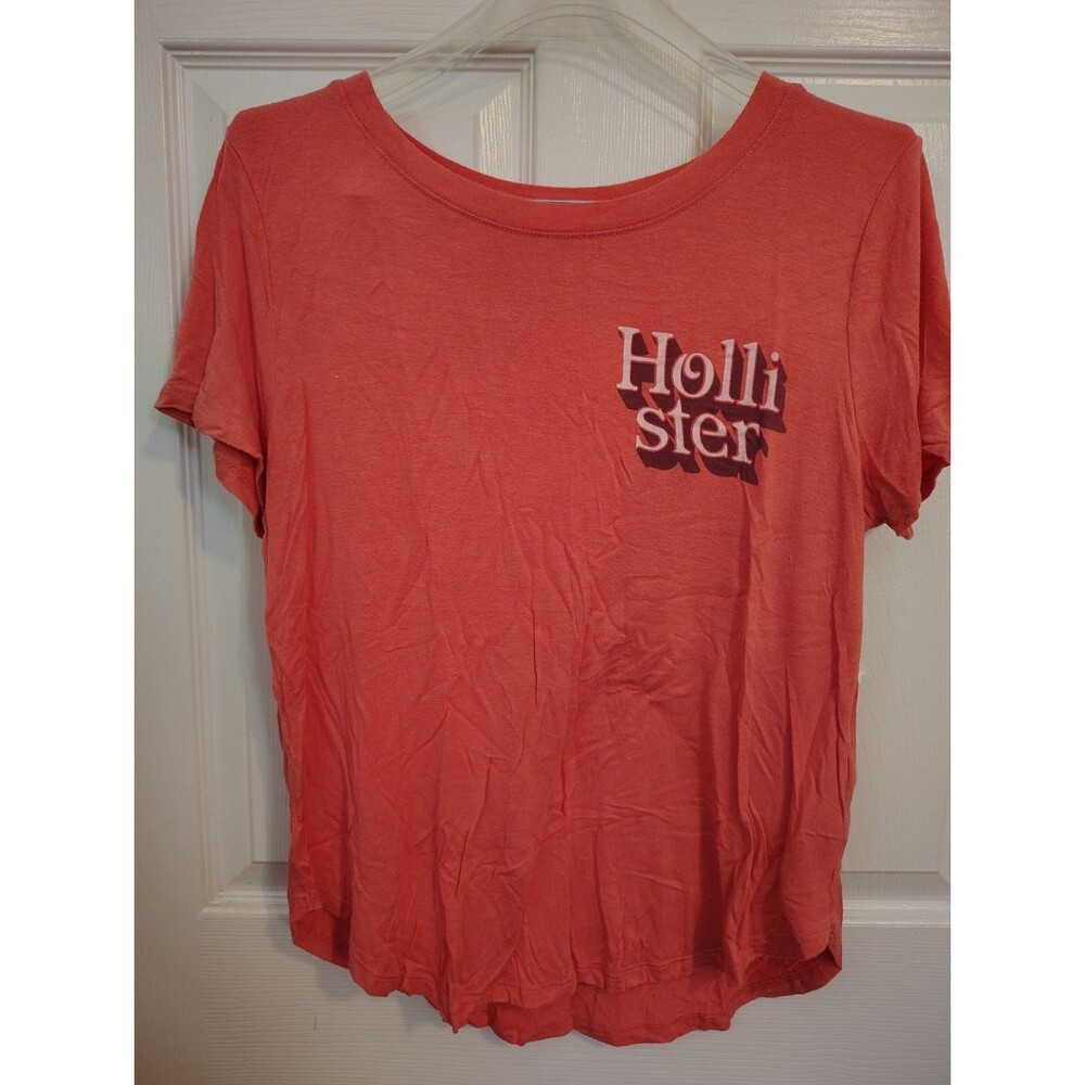 Hollister Women's Orange Graphic Logo Crew Neck Short Sleeve Knit T-Shirt M